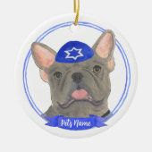 Gepersonaliseerde Blauw Grijs Frenchie Chanoeka Keramisch Ornament (Voorkant)