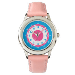 Gepersonaliseerde Blauw & Hot Roze Meisjes Educati Horloge