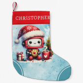 Gepersonaliseerde blauw-rode Schattigee robot Kleine Kerstsok (Voorkant)