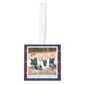 Gepersonaliseerde Blauw Rood Plaid Kerstmis Foto Decoratie (Voorkant)