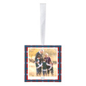 Gepersonaliseerde Blauw Rood Plaid Kerstmis Foto Decoratie (Rechts)