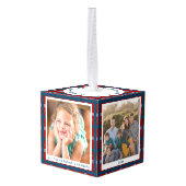 Gepersonaliseerde Blauw Rood Plaid Kerstmis Foto Decoratie (Achter hoekig)