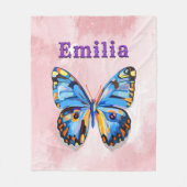 Gepersonaliseerde Blauw Roze Vlinder Custom Preppy Fleece Deken (Voorkant)