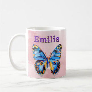 Gepersonaliseerde Blauw Roze Vlinder Custom Preppy Koffiemok