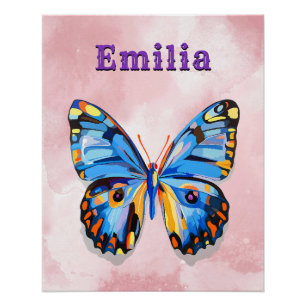 Gepersonaliseerde Blauw Roze Vlinder Custom Preppy Perfect Poster