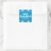 Gepersonaliseerde Blauw Wit GELUKKIG HANUKKAH Snee Vierkante Sticker (Tas)
