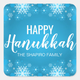 Gepersonaliseerde Blauw Wit GELUKKIG HANUKKAH Snee Vierkante Sticker