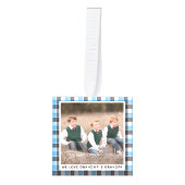 Gepersonaliseerde blauw wit geplakte foto kerst decoratie (Voorkant)