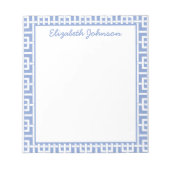 Gepersonaliseerde Blauw & Wit Griekse Sleutel Notitieblok (Voorkant)