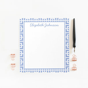 Gepersonaliseerde Blauw & Wit Griekse Sleutel Notitieblok
