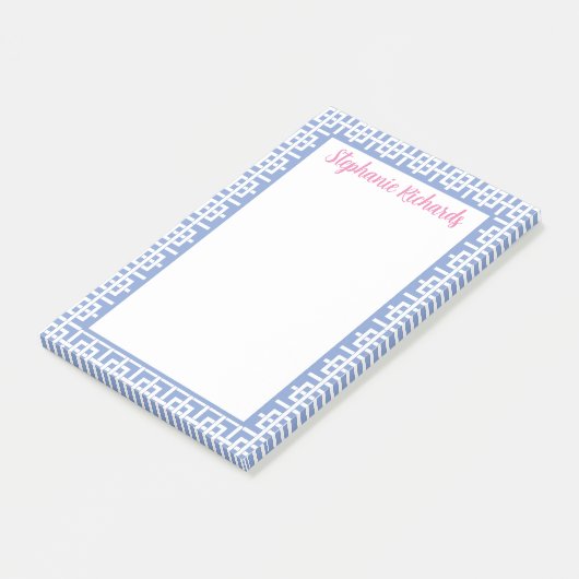 Gepersonaliseerde Blauw & Wit Griekse sleutel, Pre Post-it® Notes (Schuin)