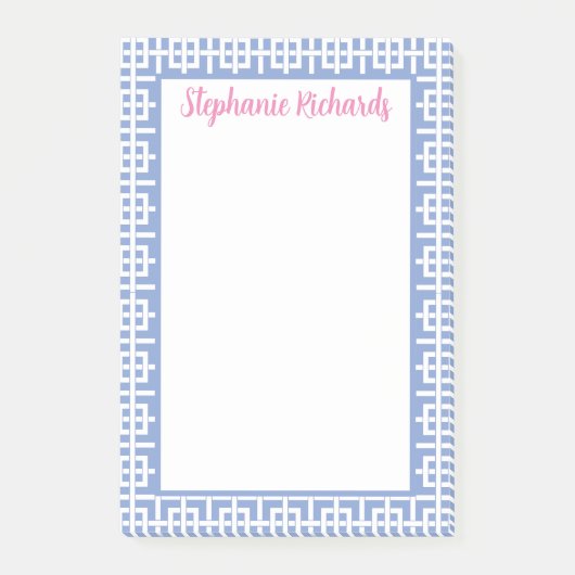 Gepersonaliseerde Blauw & Wit Griekse sleutel, Pre Post-it® Notes (Voorkant)