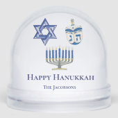 Gepersonaliseerde Blauw & Wit Happy Chanoeka Sneeuwbol (Voorkant)