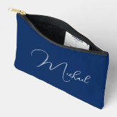 Gepersonaliseerde Blauw Wit Monogram Cosmetische M Etui (Open)