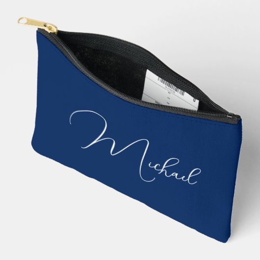 Gepersonaliseerde Blauw Wit Monogram Cosmetische M Etui (Open)