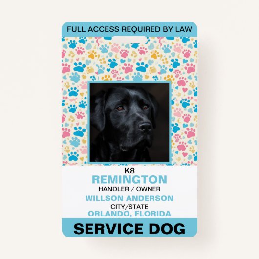 Gepersonaliseerde blauw Wit Service Hond Foto-ID Badge (Voorkant)