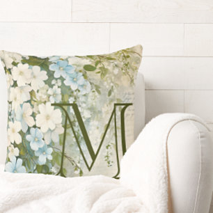 Gepersonaliseerde Blauw Witte Waterverf Bloemen Kussen