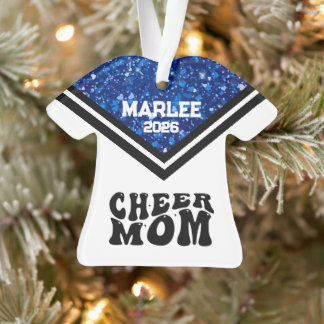 Gepersonaliseerde Blauw & Zwart Cheer Mom Ornament