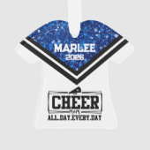 Gepersonaliseerde Blauw & Zwart Cheer Mom Ornament (achterkant)