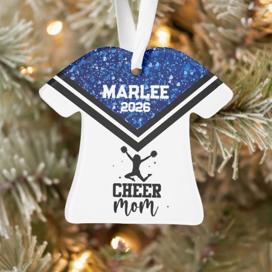 Gepersonaliseerde Blauw & Zwart Cheer Mom Ornament (Boom)