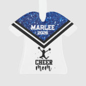 Gepersonaliseerde Blauw & Zwart Cheer Mom Ornament (achterkant)