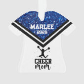 Gepersonaliseerde Blauw & Zwart Cheer Mom Ornament (voorkant)