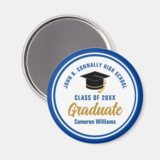 Gepersonaliseerde Blauwe Afstuderen 2025 Afstudeer Magneet (Voorkant / Achterkant)