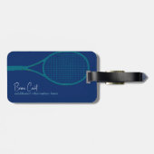 Gepersonaliseerde blauwe bagagelabel voor tennisra (Achterkant horizontaal)