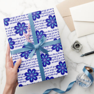 Gepersonaliseerde Blauwe Bloem Kwaad Oog Amulet Pa Cadeaupapier