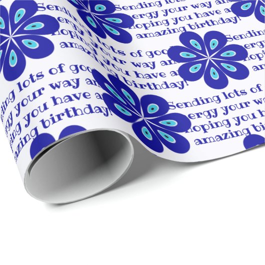 Gepersonaliseerde Blauwe Bloem Kwaad Oog Amulet Pa Cadeaupapier (Rol Hoek)