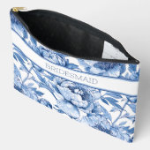 Gepersonaliseerde Blauwe Bloemen Bruidsmeisje Reis Etui (Open)