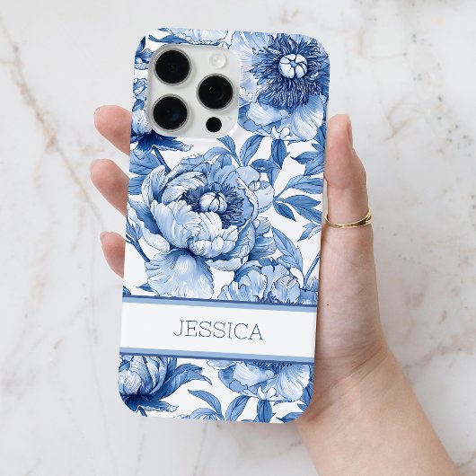 Gepersonaliseerde Blauwe Bloemen Chinoiserie Bloem Case-Mate iPhone Case