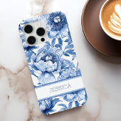 Gepersonaliseerde Blauwe Bloemen Chinoiserie Bloem Case-Mate iPhone Case