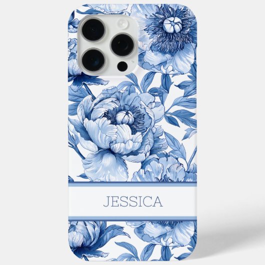 Gepersonaliseerde Blauwe Bloemen Chinoiserie Bloem Case-Mate iPhone Case (Achterkant)