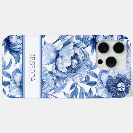 Gepersonaliseerde Blauwe Bloemen Chinoiserie Bloem Case-Mate iPhone Case (Achterkant (horizontaal))