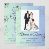 Gepersonaliseerde Blauwe Bloemen Huwelijksuitnodig Kaart (Voorkant / Achterkant)