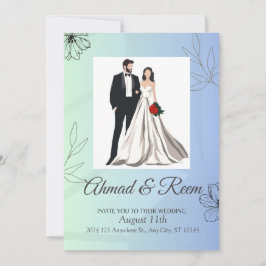 Gepersonaliseerde Blauwe Bloemen Huwelijksuitnodig Kaart