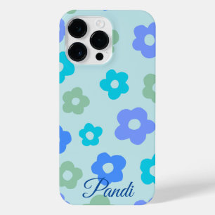 Gepersonaliseerde blauwe bloemen iPhone 14 pro max hoesje