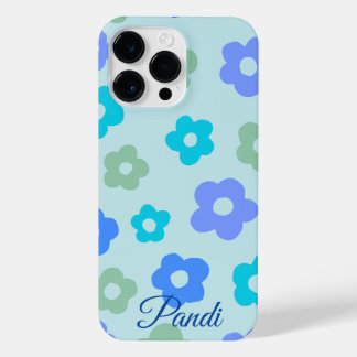 Gepersonaliseerde blauwe bloemen iPhone 14 pro max hoesje