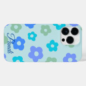 Gepersonaliseerde blauwe bloemen iPhone hoesje (Achterkant horizontaal)