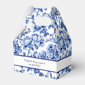 Gepersonaliseerde Blauwe Bloemen Toile Bruiloft Bedankdoosjes (Achterkant)
