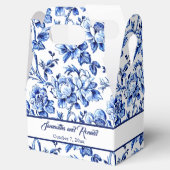 Gepersonaliseerde Blauwe Bloemen Toile Bruiloft Bedankdoosjes (Geopend)