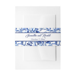 Gepersonaliseerde Blauwe Bloemen Toile Bruiloft Ui Uitnodigingen Wikkel