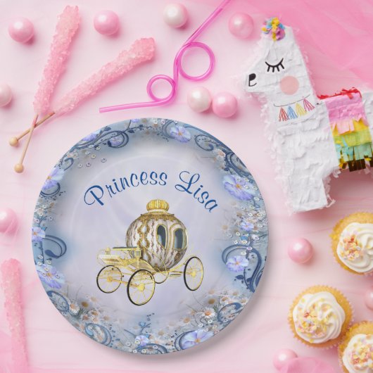 Gepersonaliseerde blauwe bloemenprinses betoverd papieren bordje (Feest)