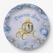 Gepersonaliseerde blauwe bloemenprinses betoverd papieren bordje (Voorkant)