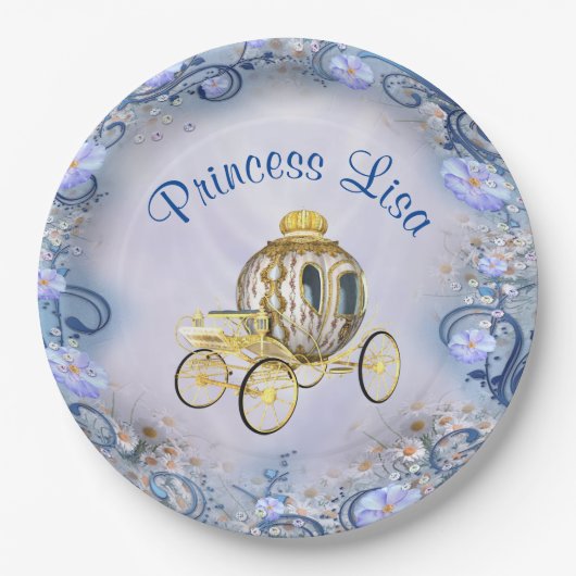 Gepersonaliseerde blauwe bloemenprinses betoverd papieren bordje (Voorkant)