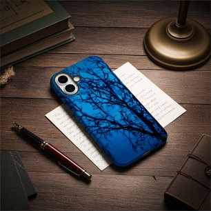 Gepersonaliseerde blauwe boom in de regen iPhone 16 plus hoesje