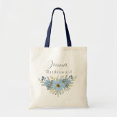 Gepersonaliseerde Blauwe Botanische Bloemen Bruids Tote Bag (Voorkant)