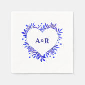 Gepersonaliseerde Blauwe Botanische Trouwpapier Servet (Voorkant)