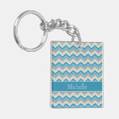 Gepersonaliseerde Blauwe Chevron Acryl Sleutelhang Sleutelhanger (Voorkant Links)